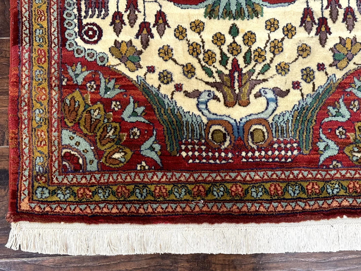 Persian Bijar Rug 2.6 x 4 Vintage Hand Knotted Wool Carpet Brick Red Ivory