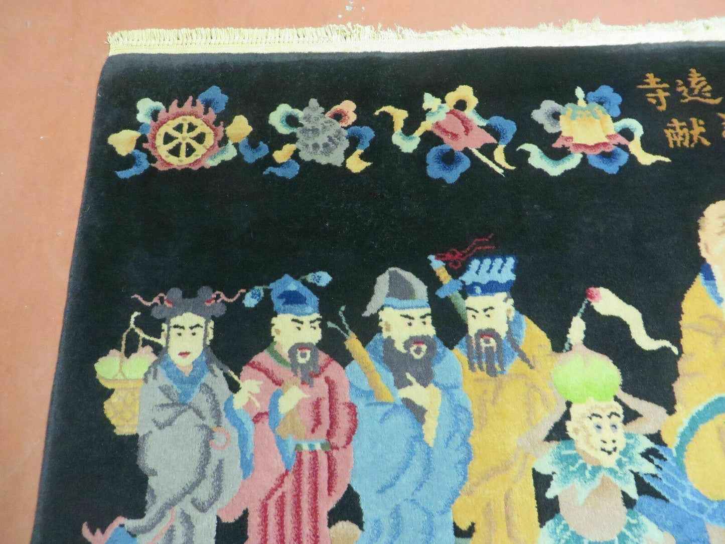 Chinese Wool Pictorial Rug Hand Knotted Vintage Confucius Immortals Scene Carpet