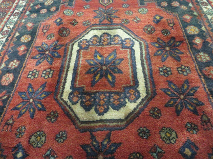Antique Handmade Turkish Tribal Rug 4 by 9 Feet Wool Oriental Geometric Design