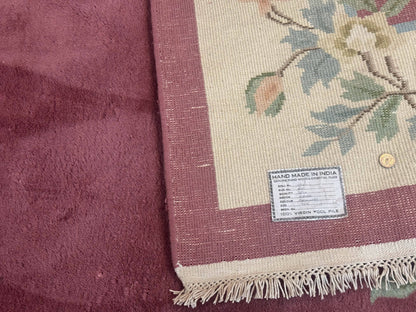 Indo Chinese Art Deco Rug 9x12, Pink and Ivory, Open Filed, Floral, Wool