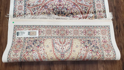 Persian Design Silk Accent Rug, Dome Medallion, Allover Pattern Oriental Carpet, Small Silk Rug, Cream, Ivory, Bamboo Silk, 2' 8" x 4' 1"