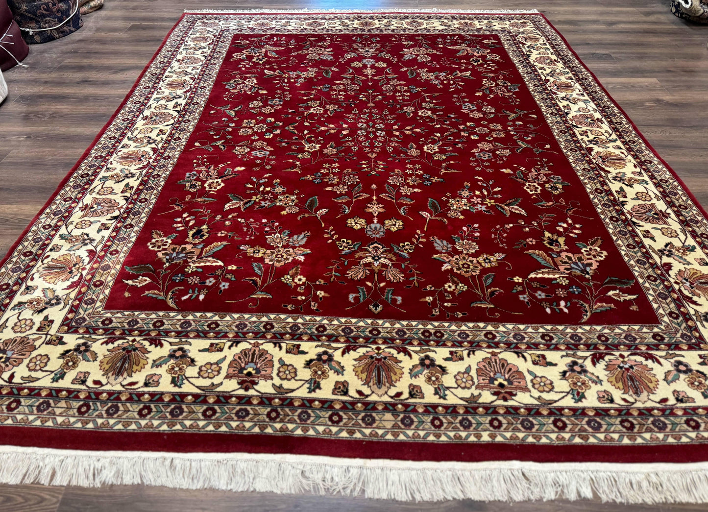 Indo Persian Rug 8x10, Red and Cream, Floral, Pande Cameron