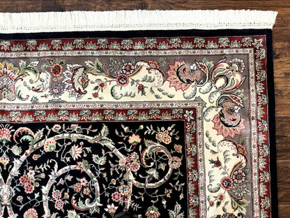 Black Pak Persian Rug 8x11 Hand Knotted Wool Silk Highlights Floral Vintage 200 KPSI