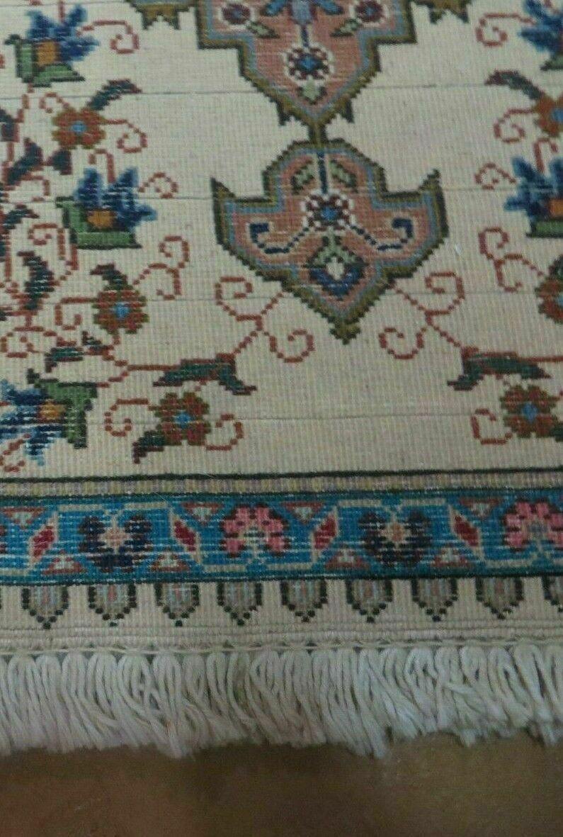 1' 9" X 2' 5" Handmade Indian Wool Rug Lahore Floral Design Small Oriental Rug Beige & Teal
