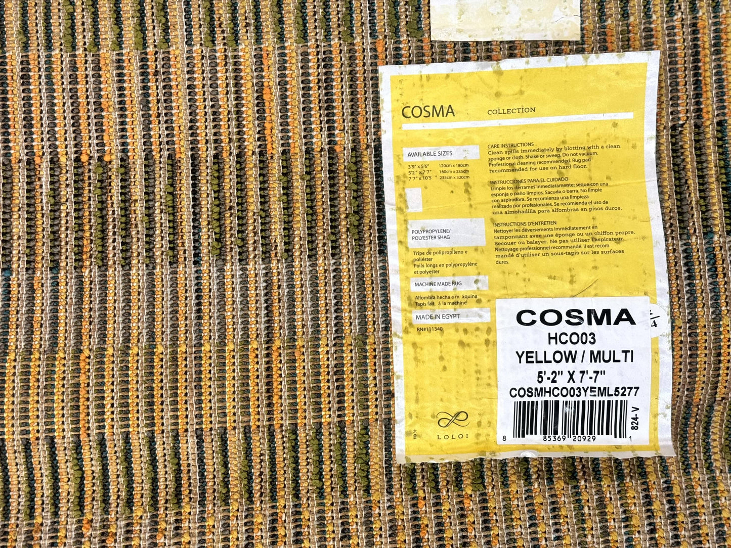 Shag Rug 5x8 Yellow Ivory Charcoal Contemporary Machine Made Polypropylene