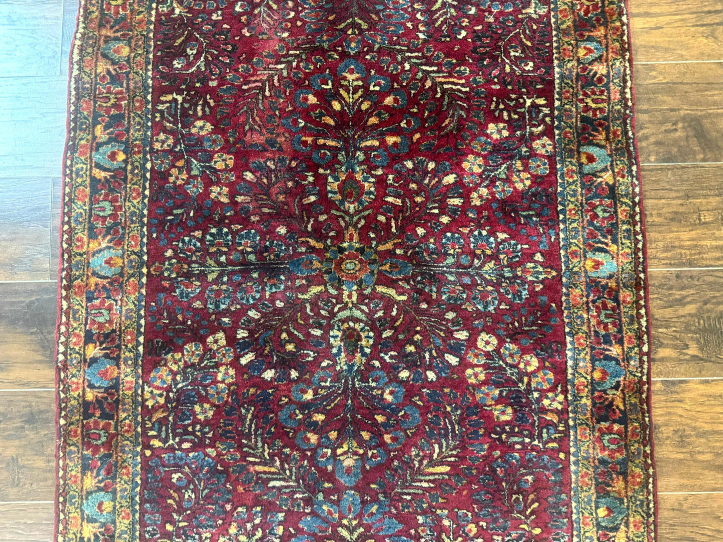 Antique Persian Sarouk Rug 3 By 5 Hand Knotted Wool Carpet Red 1920s