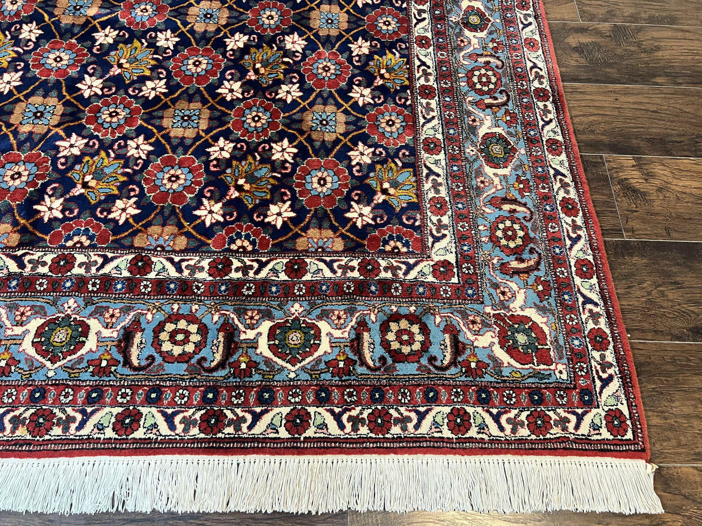 Persian Veramin Rug 7x11 Handmade Vintage Navy Blue Wool Area Rug