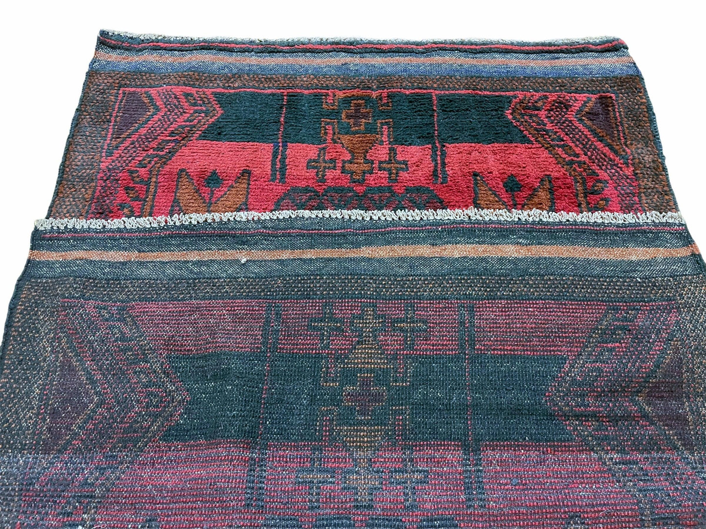 Balouchi Rug Vintage Hand Knotted Afghan Wool Tribal Area Rug Red Black