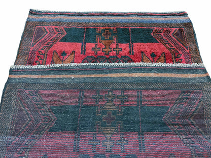 Balouchi Rug Vintage Hand Knotted Afghan Wool Tribal Area Rug Red Black