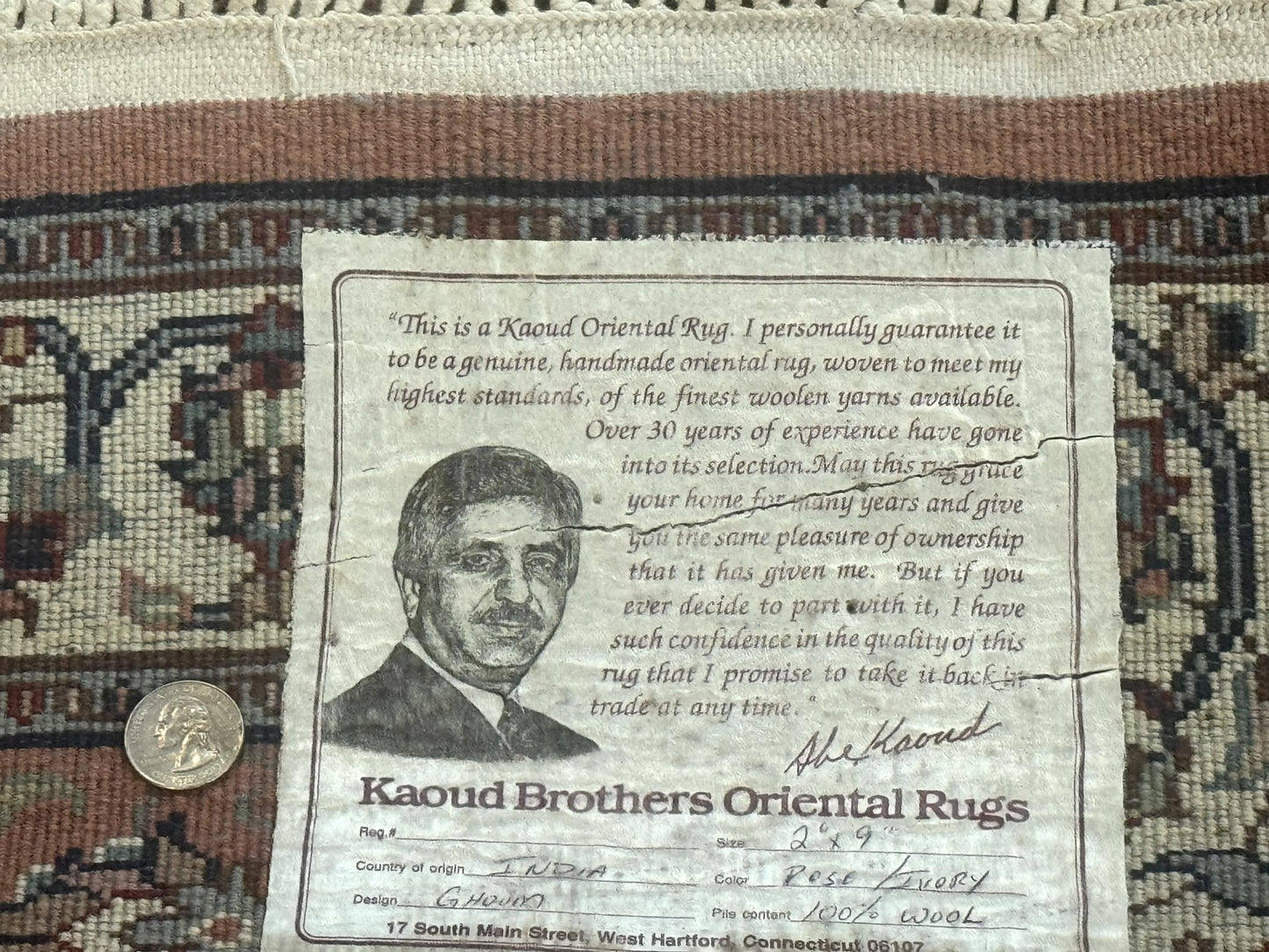 Indo Persian Runner Rug 2.6 x 10, Coral and Cream, Hand Knotted 10ft Wool Oriental Runner for Hallway or Kitchen