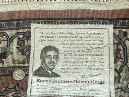 Indo Persian Runner Rug 2.6 x 10, Coral and Cream, Hand Knotted 10ft Wool Oriental Runner for Hallway or Kitchen