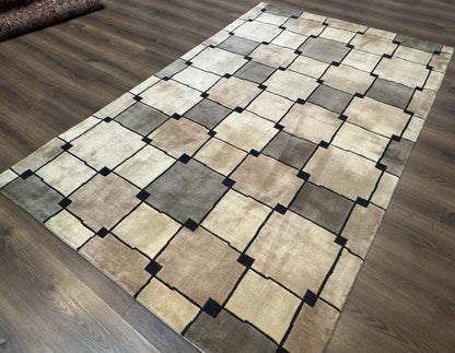 Tibetan Wool Rug 5x8 Hand Knotted Contemporary Abstract Design Soft Thick Pile