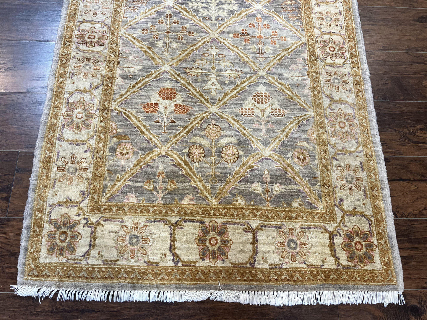 Peshawar Rug 3.6 By 5 Handmade Wool Hand Knotted Vintage Panel Design Oriental Carpet
