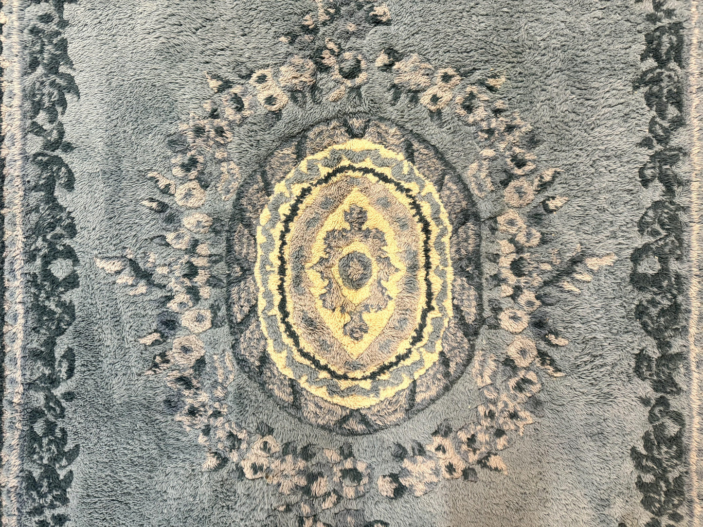 Indo Chinese Aubusson Rug 6x9 Handmade Vintage Wool Carpet Light Blue And Ivory