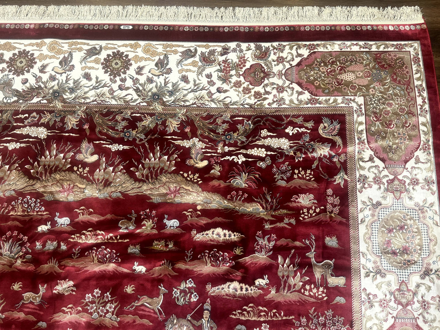 Turkish Silk Rug 8x10 Modern Bamboo Silk Hunting Design Area Rug