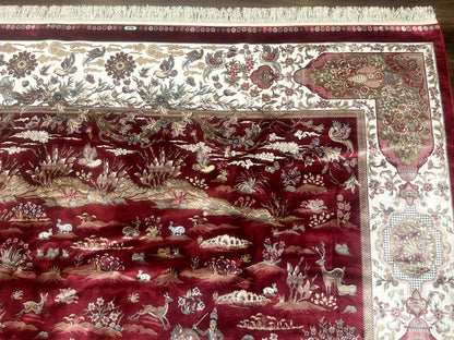 Turkish Silk Rug 8x10 Modern Bamboo Silk Hunting Design Area Rug