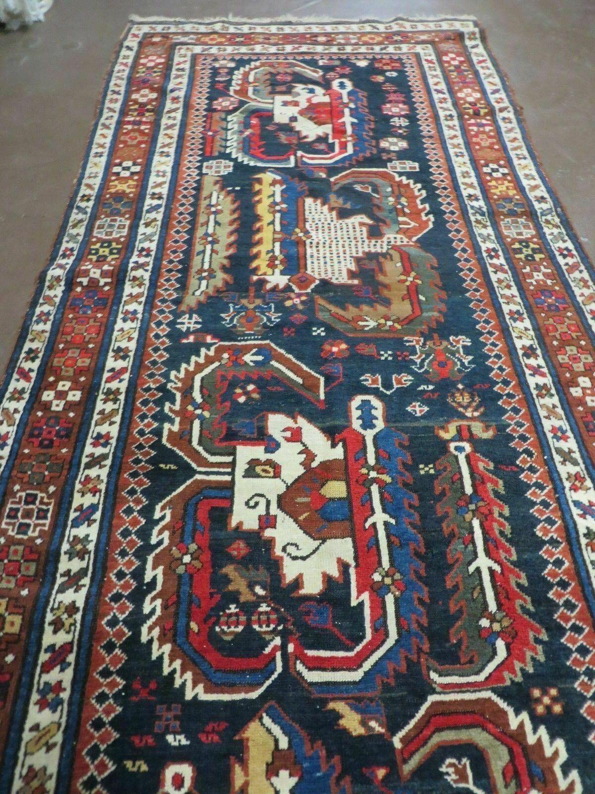 Antique Handmade Caucasian Wool Rug 3 Ft 7 In By 13 Ft 10 In Natural Dyes