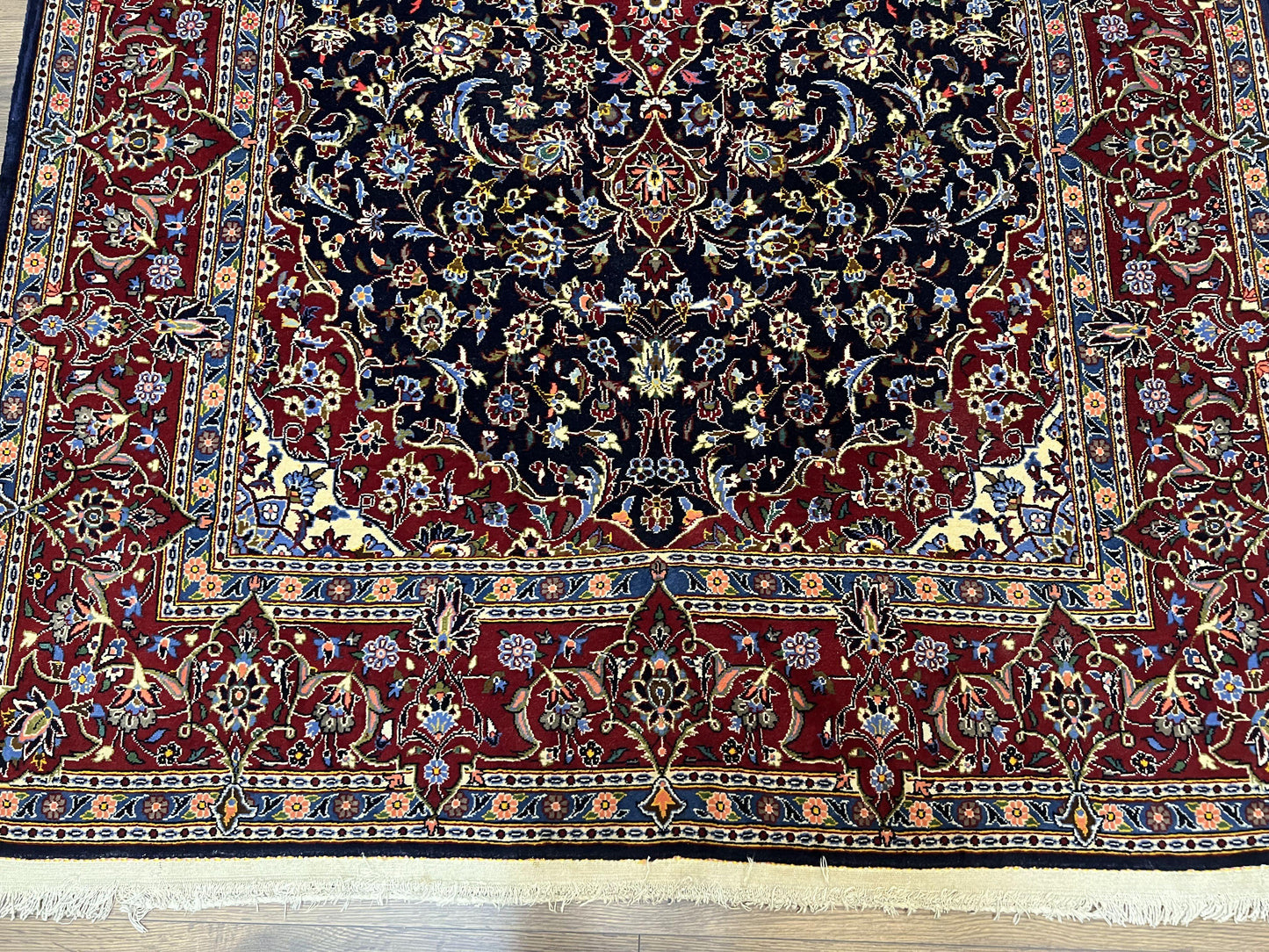 Dark Blue Persian Rug 5x8 Hand Knotted Kork Wool Floral Medallion