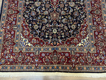 Dark Blue Persian Rug 5x8 Hand Knotted Kork Wool Floral Medallion