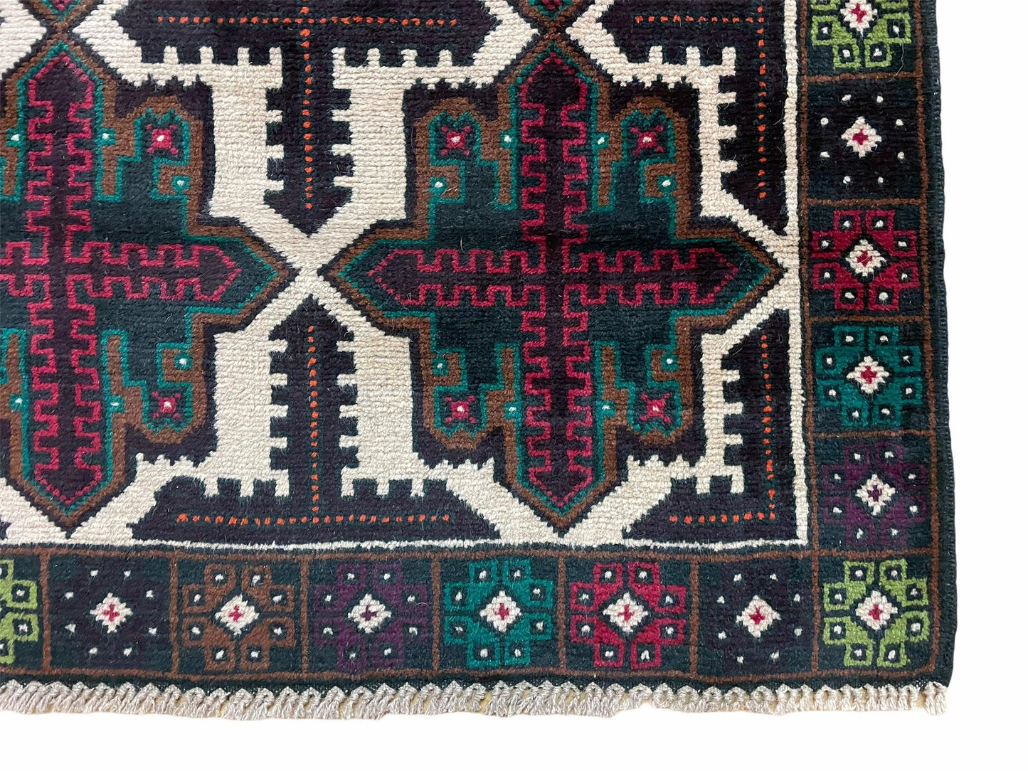 Vintage Handmade Baluchi Wool Rug Afghan Tribal Carpet Red Beige Green 3 By 4 Feet