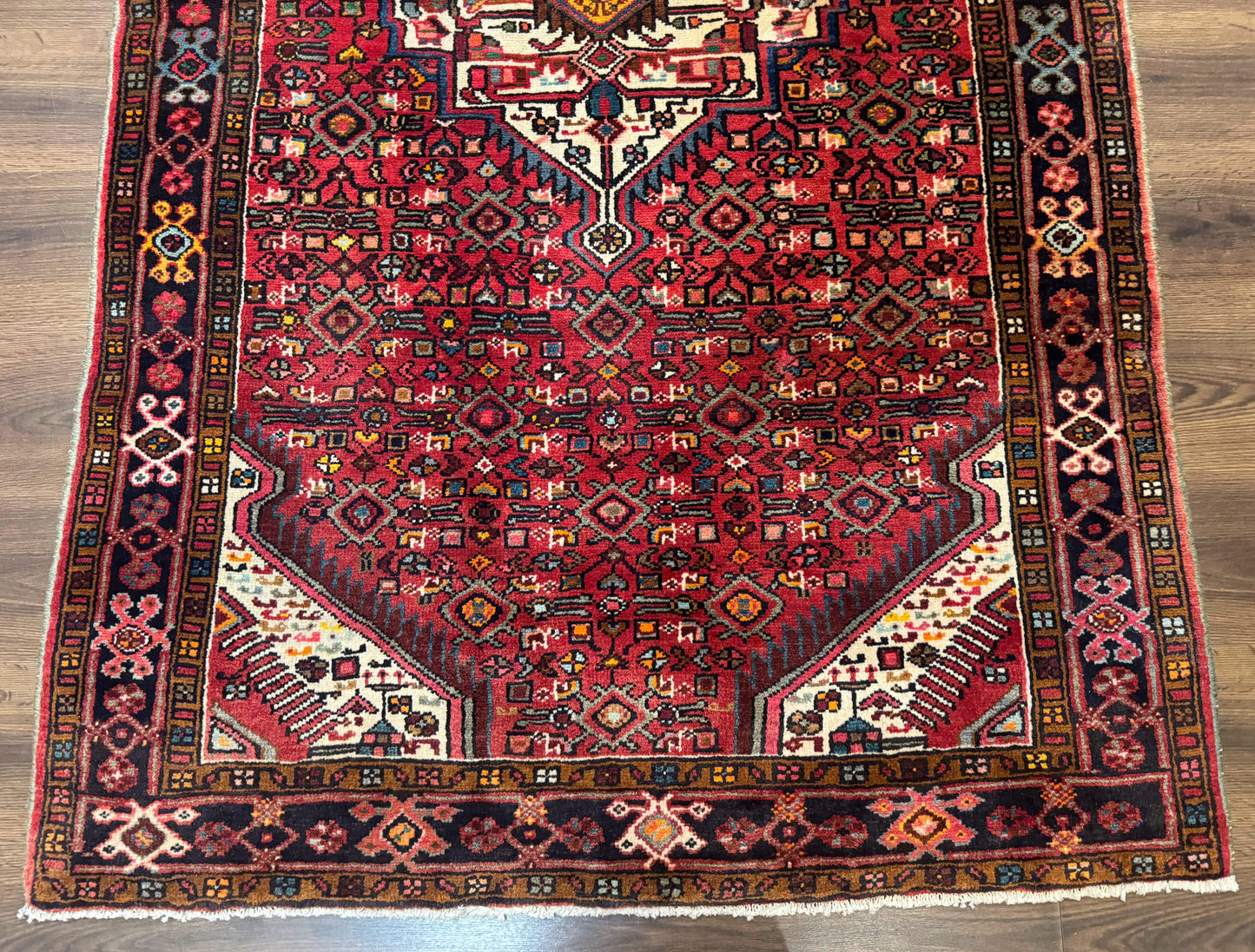 Persian Hamadan Rug 4x7 Tribal Malayer Carpet Red Ivory Bohemian Antique