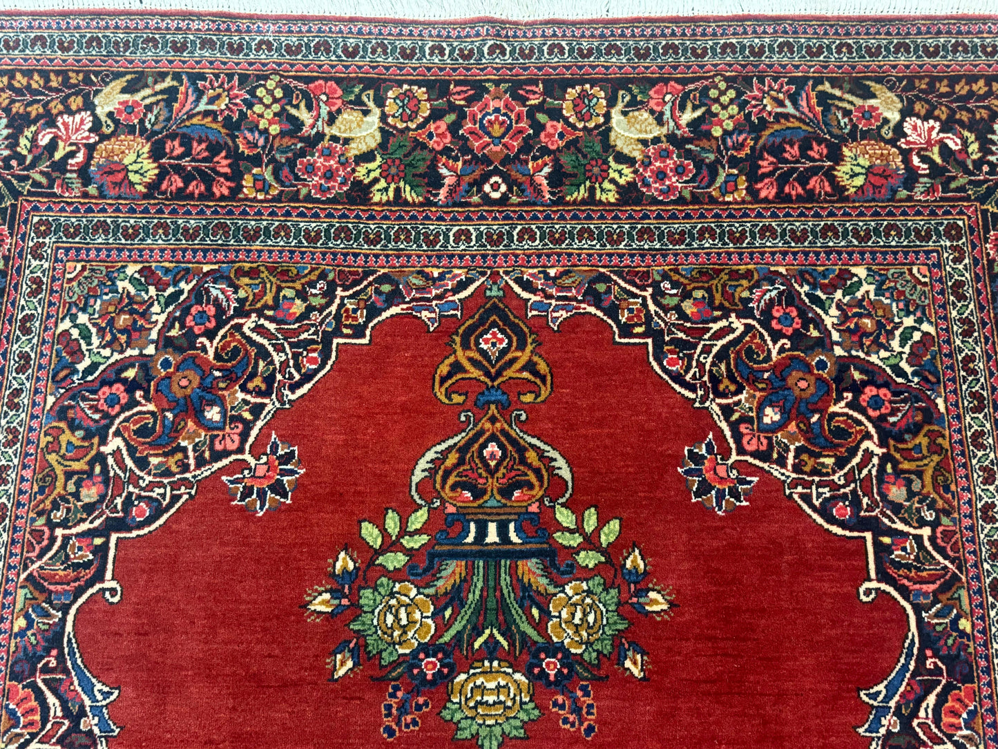 Red Persian Kashan Rug 4x6, Very Fine 260 KPSI, Red and Navy Blue Persian Carpet, Semi Open Field