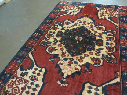 Antique Turkish Wool Rug Handmade 4 By 7 Veg Dye Allover Pattern