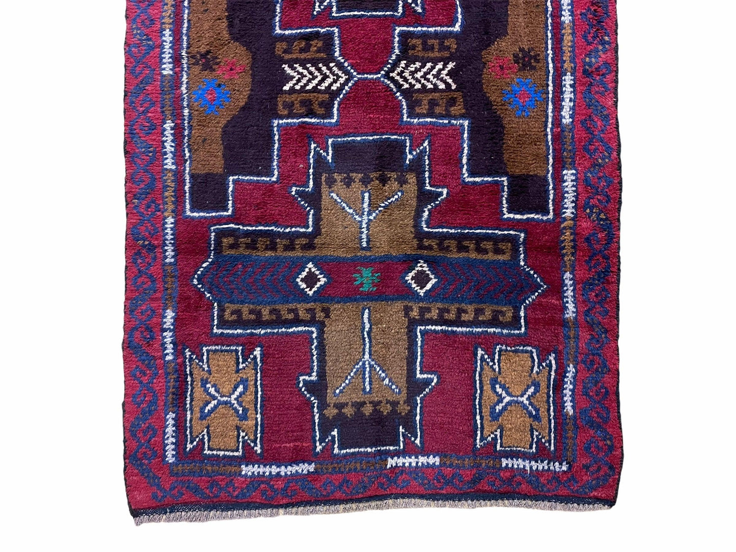 2' 10" X 4' 9" Vintage Handmade Tribal Wool Rug Balouchi Rug Afghan Rug Red Blue