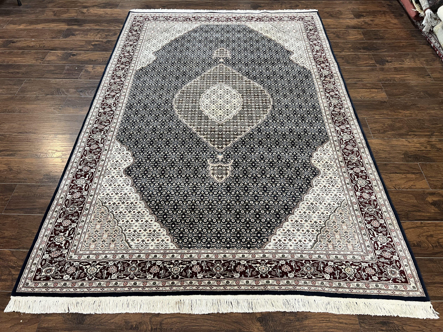 Sino Persian Rug 6x9, Herati Pattern, Vintage Handmade Hand Knotted Wool Oriental Carpet, Fine 6 x 9 Rug, Traditional Rug, Dark Blue Rug