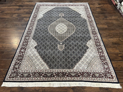 Sino Persian Rug 6x9, Herati Pattern, Vintage Handmade Hand Knotted Wool Oriental Carpet, Fine 6 x 9 Rug, Traditional Rug, Dark Blue Rug