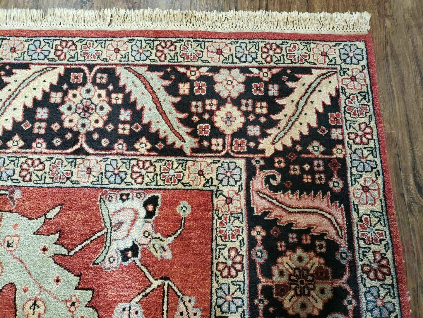 Vintage Handmade Turkish Wool Rug 9 Foot 10 Inch By 14 Foot 2 Inch Hand Knotted Red Black Floral