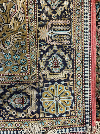 Persian Qum Silk Rug 3.8 X 5.6 Hand Knotted Silk On Silk Animal Pictorials