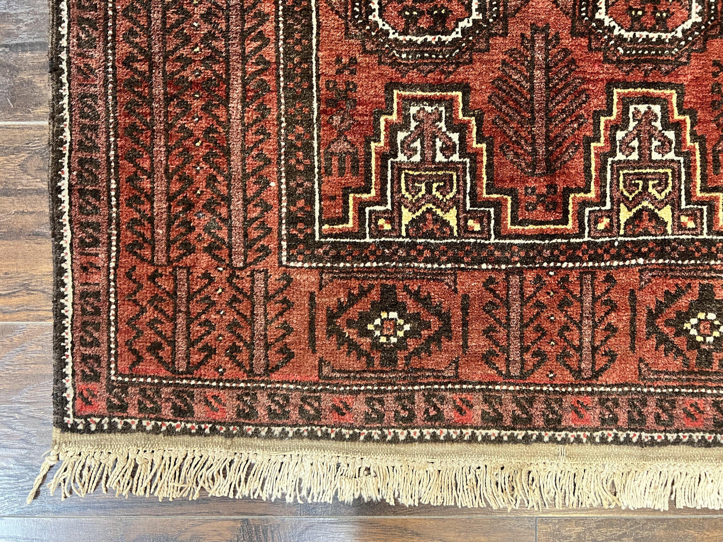 Antique Persian Turkoman Rug 3x6 Wool Tribal Handmade Carpet Red And Black