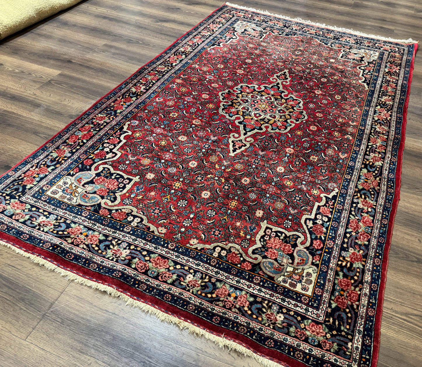 Antique Persian Rug 5x7, Red, Fine 260 KPSI, Bidjar Carpet