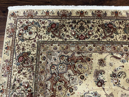 Sino Persian Rug 8x10, Wool and Silk Highlights, 290 KPSI, Floral Medallion
