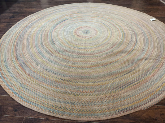 American Round Braided Rug 10 By 10 Multicolor Vintage Mid Century Hand Braided