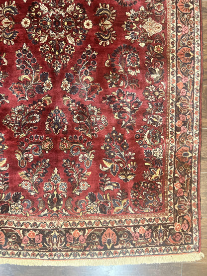 Antique Persian Sarouk Rug 4x7, Hand Knotted Wool Red Persian Carpet, Floral