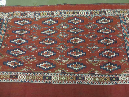 Antique Bokhara Turkoman Soumak Wool Rug 45x32 Handmade Yomud Chuval