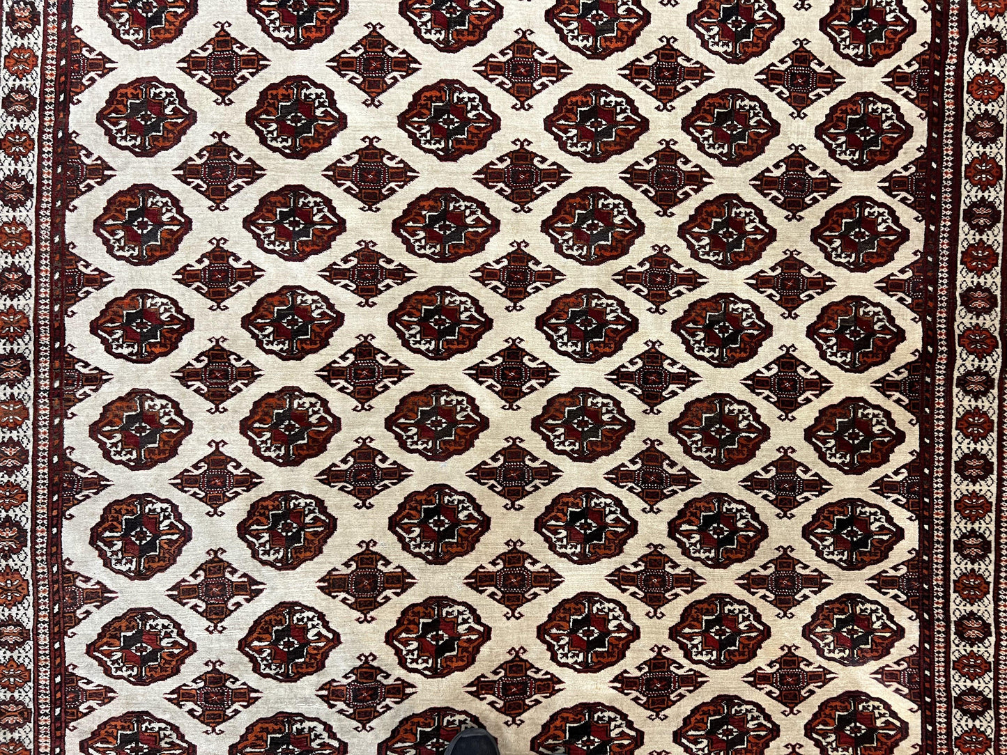 Persian Turkoman Rug Yamud 7x8 Hand Knotted Cream Red Bohemian Tribal Carpet