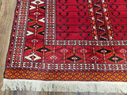 Turkoman Rug Antique 4x5 Handmade Wool Red Tribal Persian Tekkeh Ersari