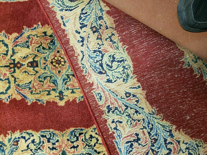 Persian Kirman Rug Hand Knotted Wool 2x4 Vintage Floral Medallion Red Beige