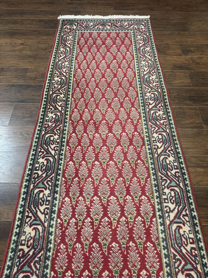 Persian Tabriz Runner Rug 3x16, Paisley Boteh Design, Red and Cream, Rug for Hallway, 16ft Wool Runner