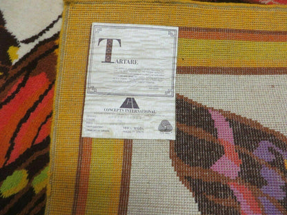 Hand Knotted Wool Rug 4x6 Butterfly Design Spanish Made Vintage 1980s