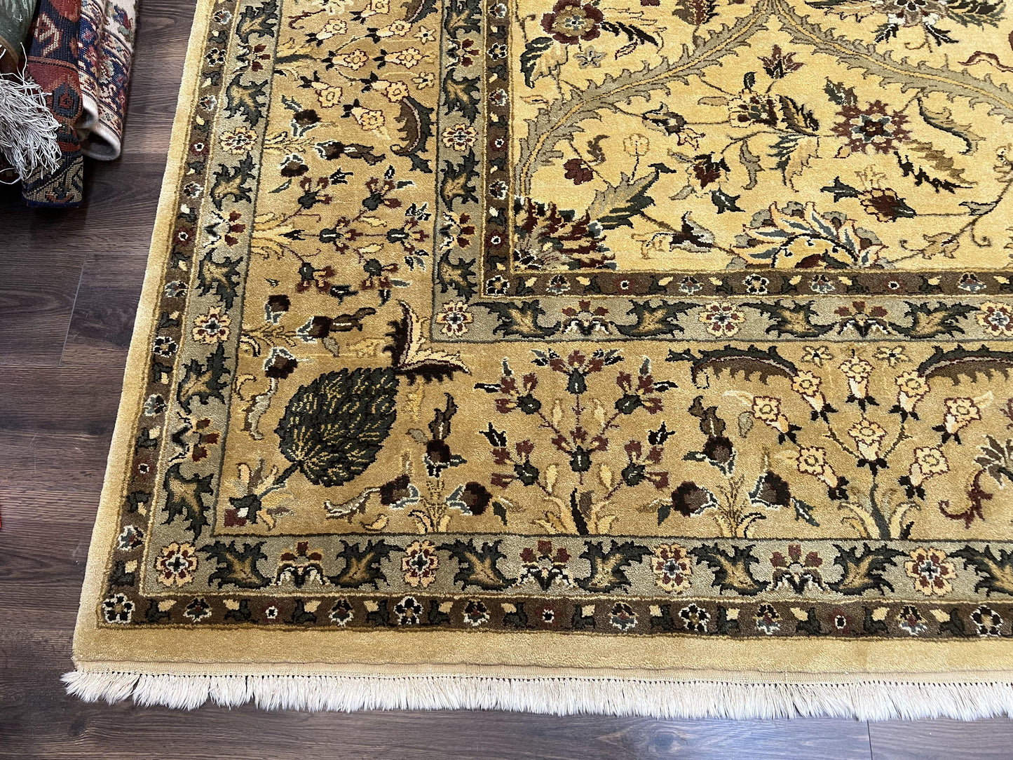 Indo Persian Mahal Rug 10x14, Wool Hand Knotted Oriental Carpet, Cream Floral Allover, Vintage Area Rug 10 x 14, Traditional Rug, Handmade