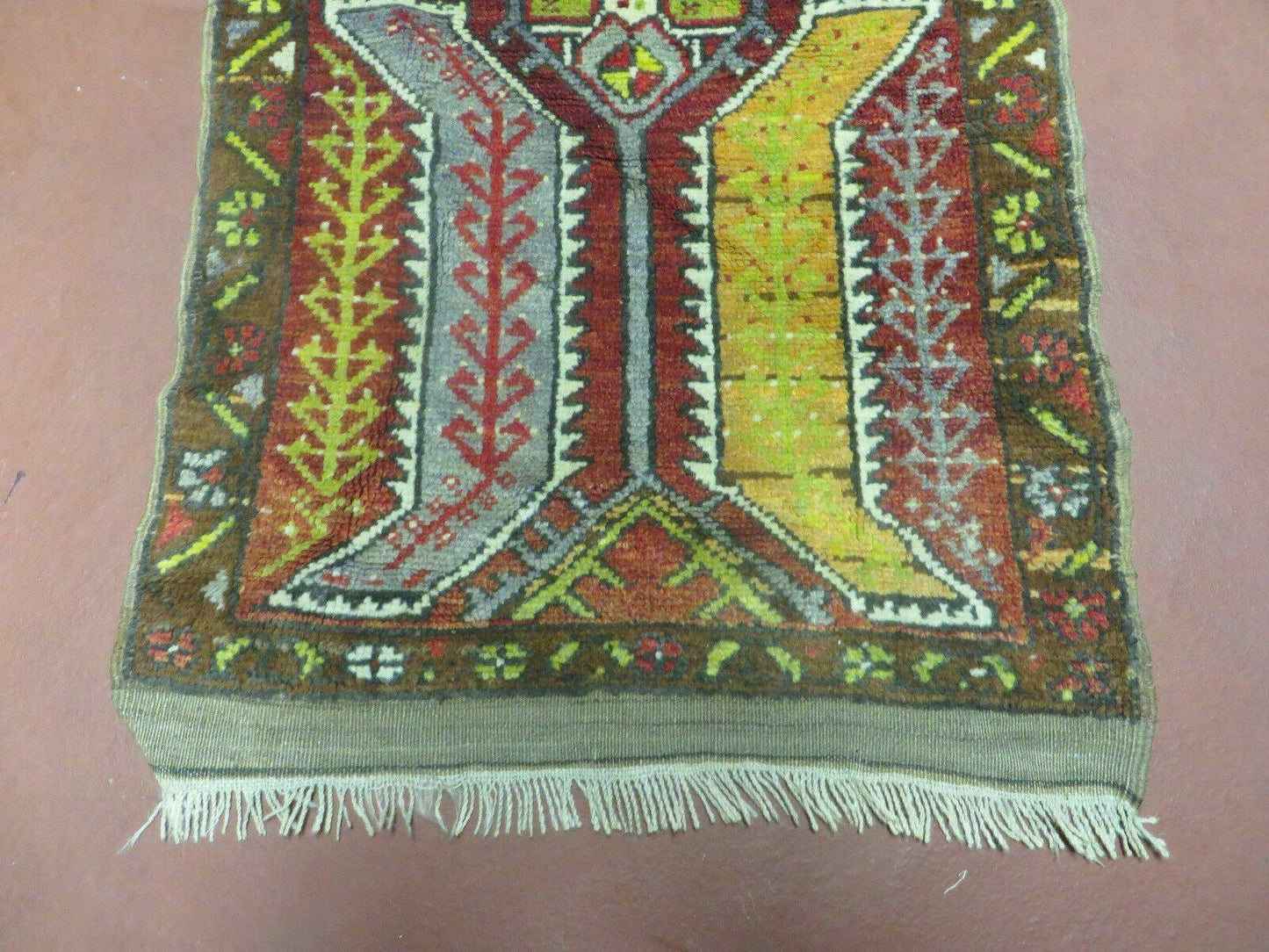 Small Turkish Yastik Rug 1.9 x 2.10, Antique Handmade Oushak Carpet