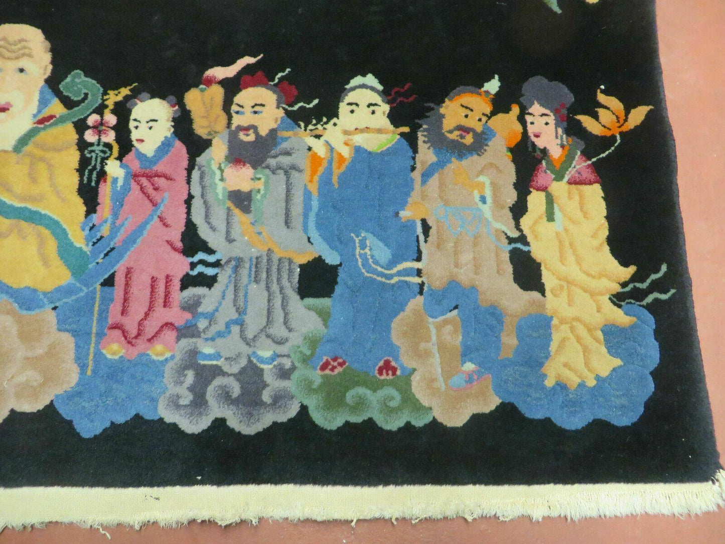 Chinese Wool Pictorial Rug Hand Knotted Vintage Confucius Immortals Scene Carpet