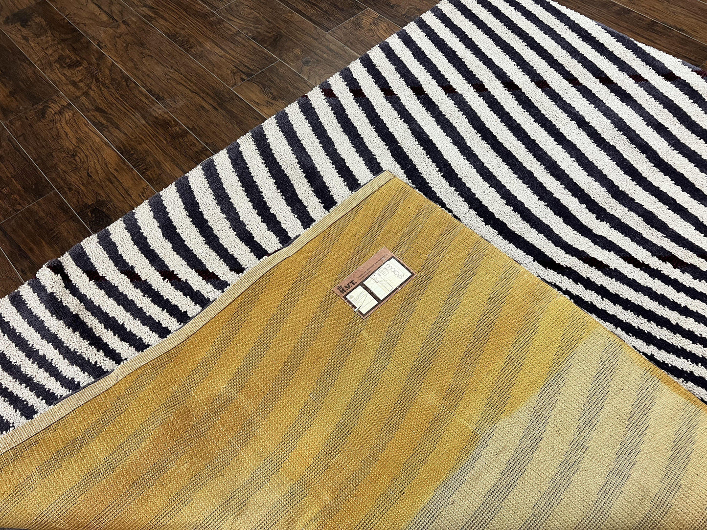 Zebra Shag Rug Vintage Wool Five Point Seven By Seven Point Four Feet Black And White Decor