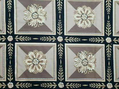 Aubusson Rug Needlepoint Wool 9x12 Handmade Savonnerie Design Vintage