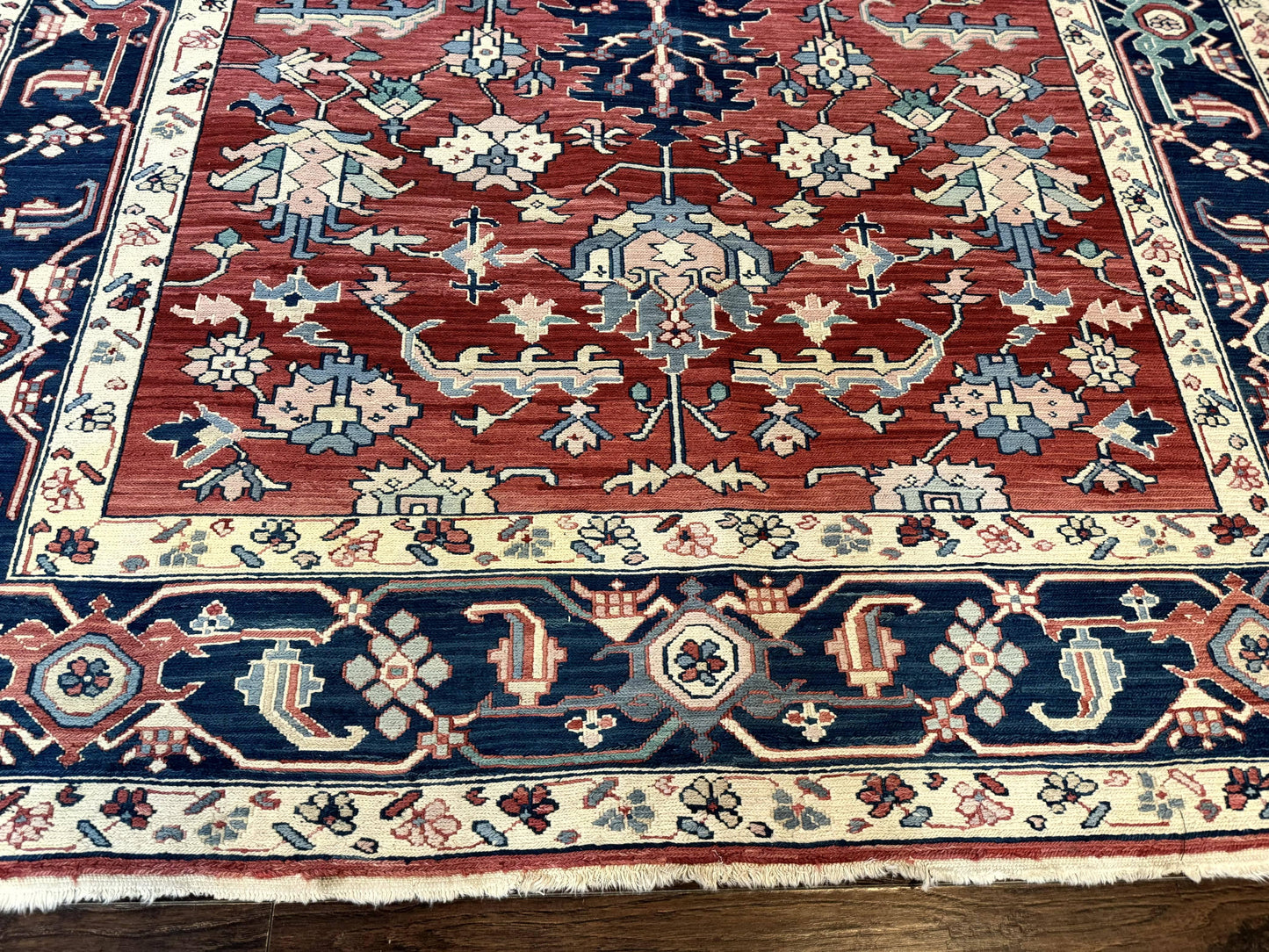 Turkish Flatweave Rug Heriz Design 6x9 Vintage Handknotted Wool Red Blue