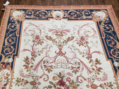 Aubusson Savonnerie Rug Vintage Chinese Handwoven Wool 6x8 Area Rug Flat Weave